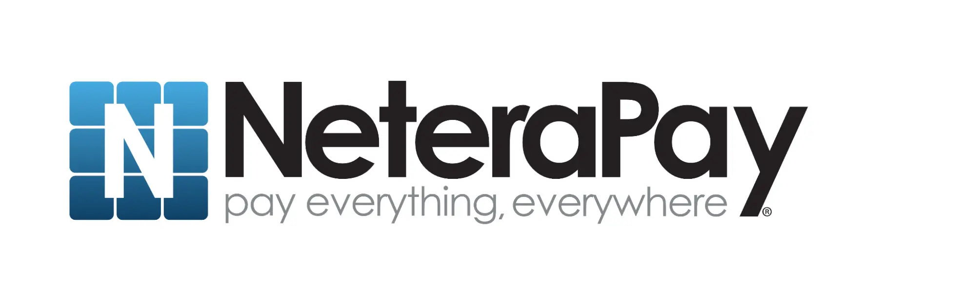 NeteraPay — platební metoda (logo). Logo platební brány NeteraPay se sloganem „pay everything, everywhere“.